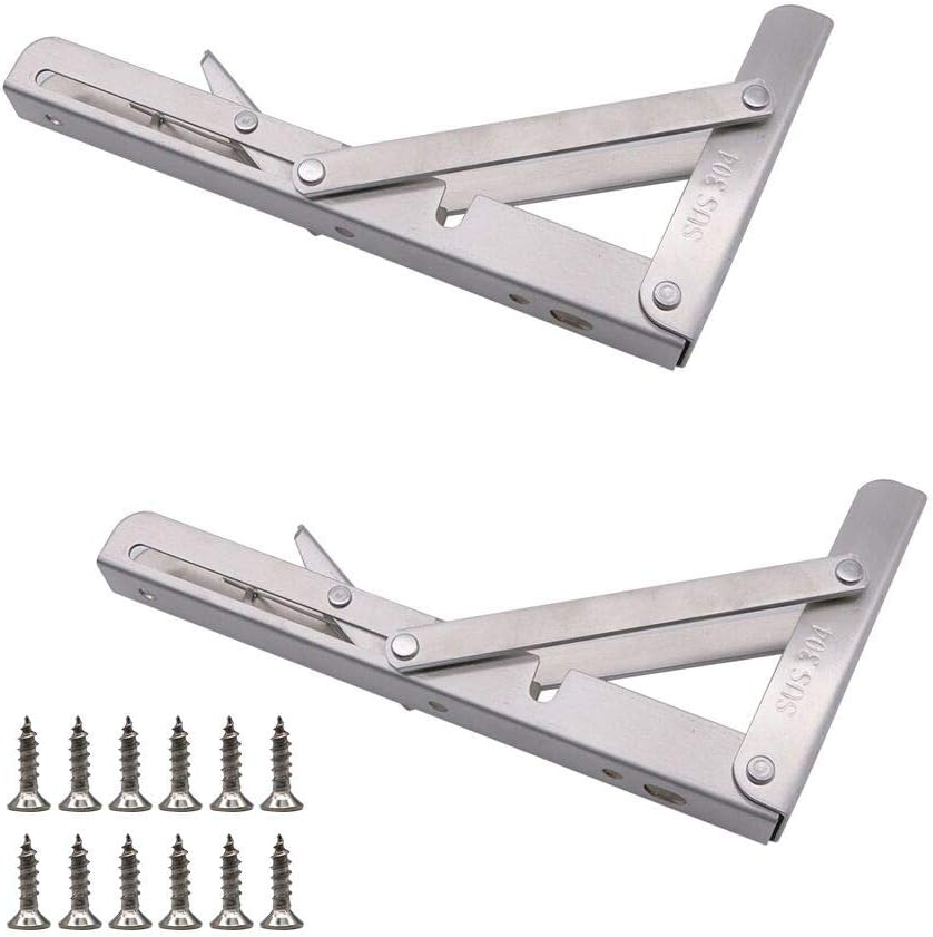 Set of 2 NUZAMAS 10" Folding Shelf Brackets, 10 inch Foldable Shelf Brackets, Building Fold Away Shelves, Tables