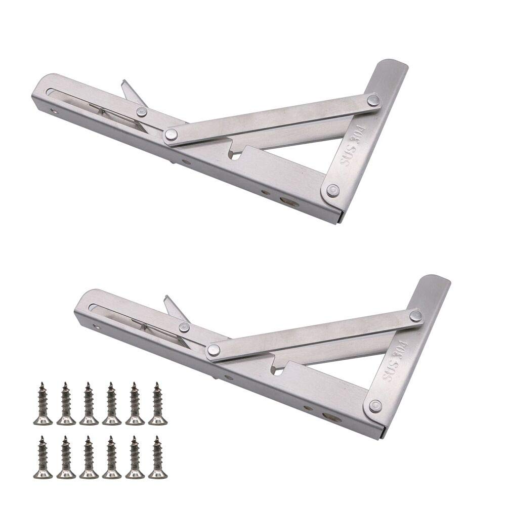 Set of 2 NUZAMAS 10" Folding Shelf Brackets, 10 inch Foldable Shelf Brackets, Building Fold Away Shelves, Tables, Benches,Small Spaces, Homes, Apartments, bedrooms, Laundries, caravans and The Office