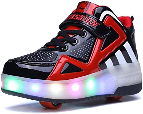 Unisex Kids Boys Girls LED Trainer,LED Roller Skates Shoes,7 Colors Single Double Wheels, Retractable/Lightweight Outdoor Sports Cross Shoes Gymnastic Running Sneakers