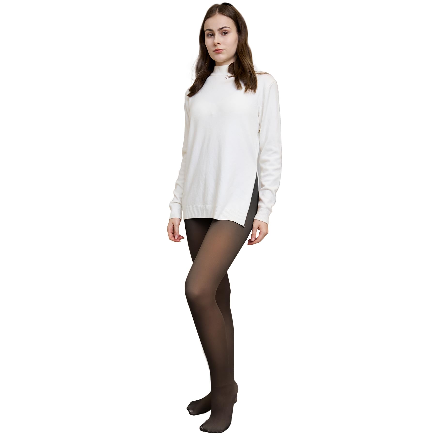 EXQUISLIFE Fleece Lined Tights Sheer Women - Fake Translucent Warm Pantyhose Leggings Sheer Thick Tights, for Winter