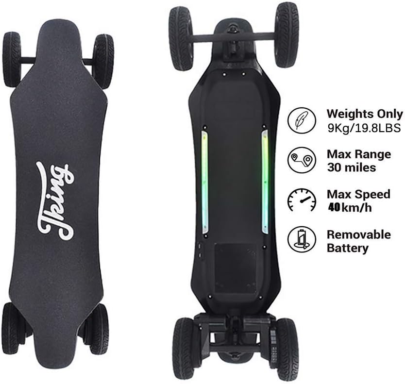 FATSW High Speed Electric Skateboard with Neon Lights, Wireless Remote Control, 25 MPH Top Speed, 9 Miles Range Waterproof Youth Adults Gift Electric Longboard for Street, All-Terrain