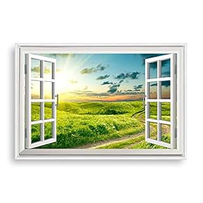 Framed Canvas Wall Art for Living Room, Bedroom Fake Window Sunny Day Canvas Prints for Home Decoration Ready to Hanging - 16x24 inches