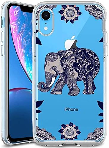 Mandala Elephant Clear Phone Case Compatible iPhone XR Customized Design by MERVELLE TPU Clear Shock-Proof Protective Case [Ultra Slim, Anti-Slippery]