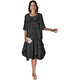 IGQ 2 Piece Mother of The Bride Dresses for Wedding Tea Length Lace Chiffon Ruffle Formal Dress with Jacket