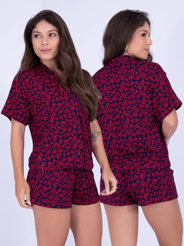 Kit 3 Pijamas Baby Doll Feminino Americano Miami Aberto Verão, Malha Suede, Alça Fina com Short, Adulto