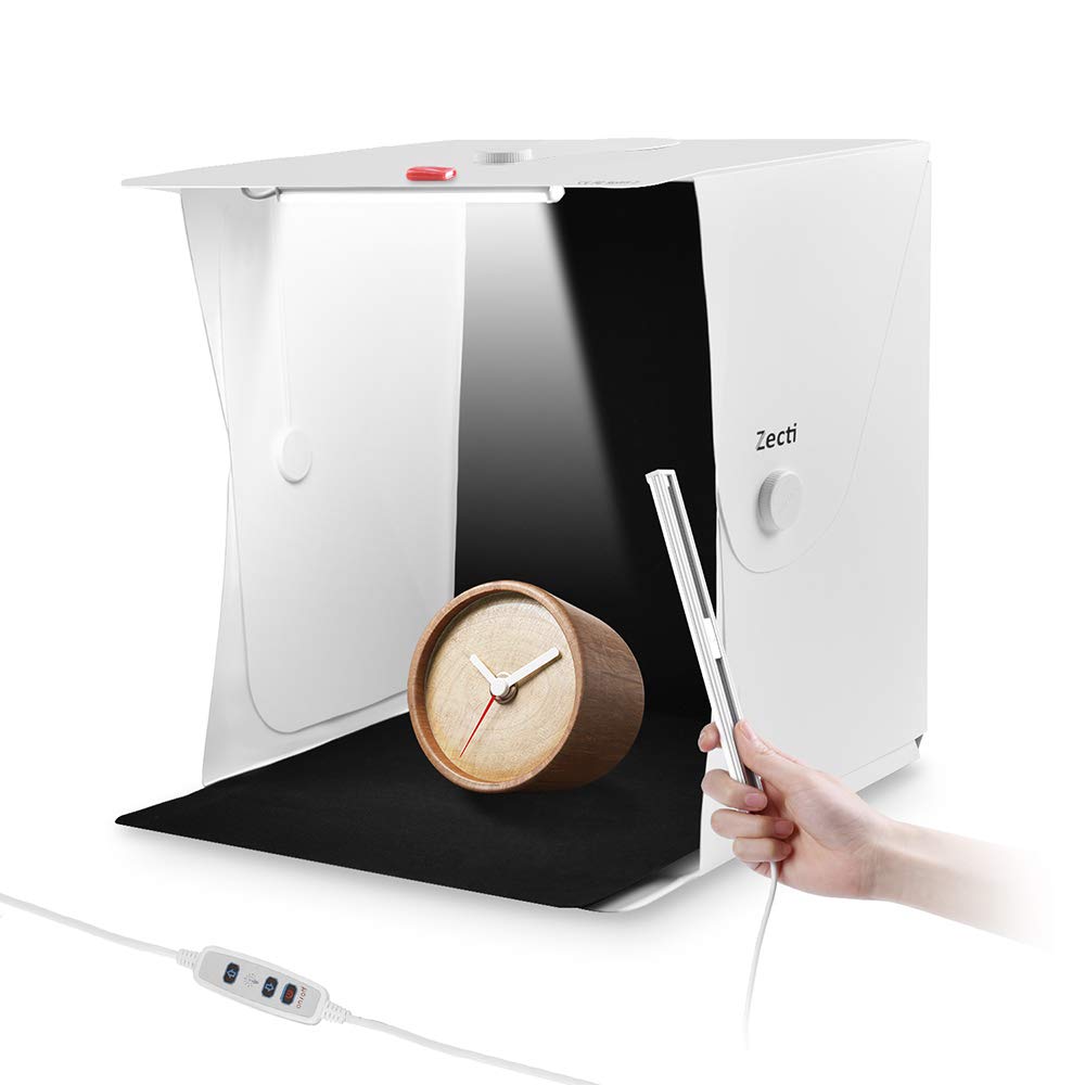 Zecti 16nch/40cm Photo Studio Light Box with 2 Dimmable LED Strip Lights and 4 Backdrops, Portable Table Top Lighting Shooting Tent Kit, Photography Light Tent