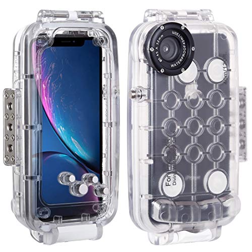 HAWELL iPhone XR Diving Case, Professional [40m/130ft] Surfing Swimming Snorkeling Photo Video Waterproof Protective Case Underwater Housing for iPhone with Lanyard (iPhone XR Transparent)
