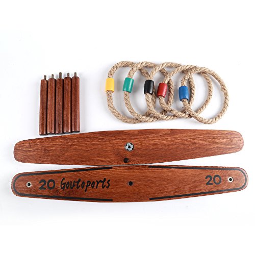 Goutoports Wooden Loop & Hoop Ring Toss Game Set, Kids and Adults Games With 5 Quoits Rope and Carrying Bag