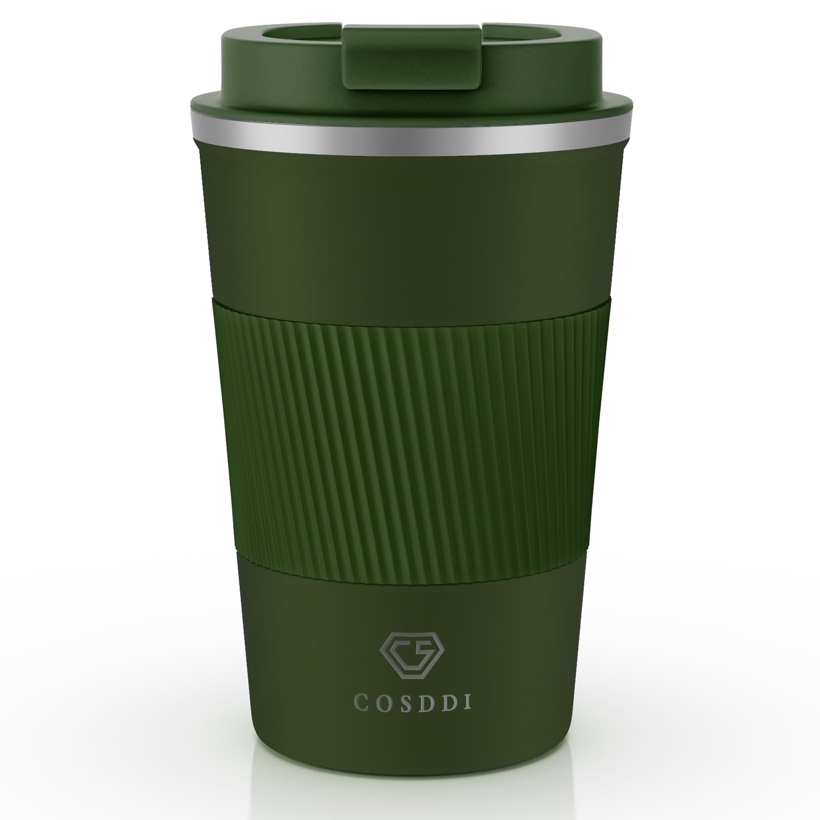 CS COSDDI Travel Mugs, Insulated Coffee Cup with Leakproof Lid - Reusable Coffee Cups Travel - Car Coffee Cup - Stainless Steel Coffee Mug for Hot and Cold Water and Tea (Green-A, 380 ml)