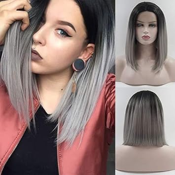Party Queen Ombré Gris Perruque Lace Front Pour Femme Noire