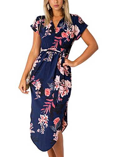 YOINS Sommerkleid Damen Lang V-Ausschnitt Maxikleider für Damen Kleider Strandkleid Strandmode Blumendrucken – Bild 3