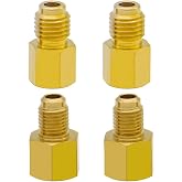 Beduan 4 PCS R134A Brass Refrigerant Tank Adapter to R12 Fitting Adapter Vacuum Pump Adaptor 1/4 Inch Flare Female to 1/2 Inch Male and 1/2 Female to 1/4 Male Flare(6014&amp;6015)