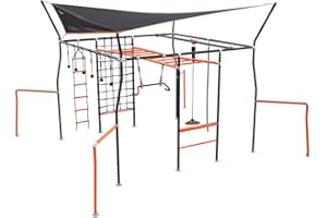 Vuly Adventure Quest Monkey Bars Extra Large Playset & Jungle Gym with Powder Coated Galvanized Steel, Shade Cover, Cargo Net, Ninja Grips, Flying Fox, Gym Rope, Climbing Ladder & Monkey Swing
