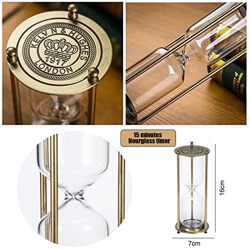 Embossed Golden Hourglass Timer - 15 Min, Desk Decor for Vintage & Office, Wedding Gifts (B)