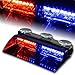 WoneNice 16 LED High Intensity LED Law Enforcement Emergency Hazard Warning Strobe Lights 18 Modes for Interior Roof/Dash/Windshield with Suction Cups (Red/Blue)