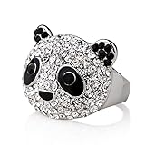 Fashion Hot Sale Lovely Cute Crystal Rhinestone Mounted White Black Panda Ring