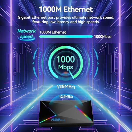 EASYTONE Android TV Box 14.0 2025, 4GB RAM 32GB ROM Android 14 TV Box 4K 8K WIFI6 1000M Ethernet Smart TV Boxes HDR10 R69 Plus H728 Octa-core TV Boxes Support 3D 2.4G 5.8G Dual WiFi BT5.0 USB 3.0