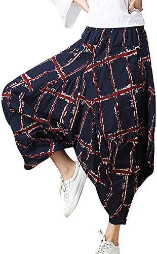 ShiFan Baggy Plaid Patterned Harem Pants Hippy Cropped Trousers for Women