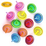Bignc 12 Pack Multicolor Wooden Spinning Top Toy - Wood Handmade Spinning Learning Toys for Boys Girls
