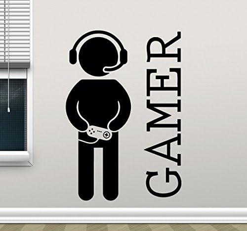 Gamer Logo Wall Decal Gaming Vinyl Sticker Joystick Gamepad Game Wall Art Design Teen Room Gaming Room Wall Decor Kids Room Housewares Bedroom Decor Removable Wall Mural 71xxx