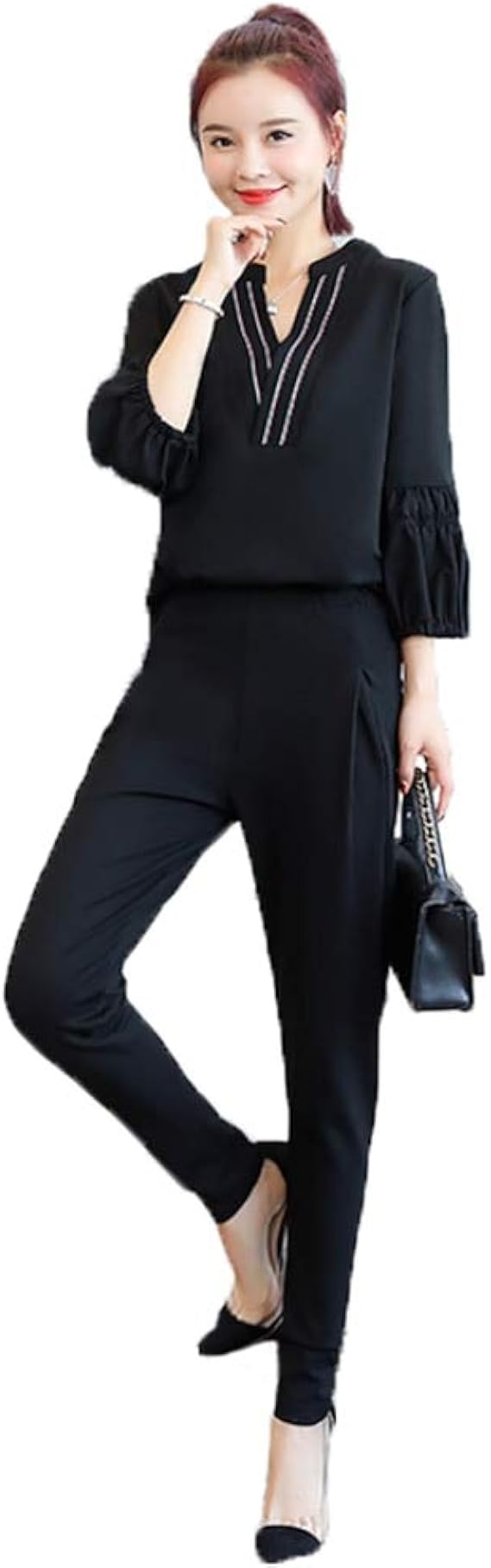 Amazon セットアップ レディース パンツ 2点セット フォーマル パンツスーツ ブラック パンツドレス オフィス Ol おしゃれ Vネック 二次会 披露宴 結婚式 上下セット 結婚式 卒業式 無地 パンツスーツ 通販