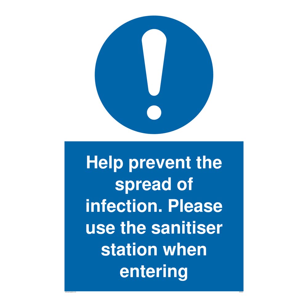 Help prevent the spread of infection. Please use the sanitiser station when entering