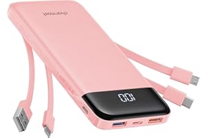 Charmast Portable Charger with Built in Cables, Power Bank with Cords Wires, Slim 10000mAh Travel Battery Pack 6 Outputs 3 In