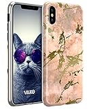 VAKO iPhone X Marble Case, luxury Shiny Rose Gold Marble Design, [Support Wireless Charging] Clear Bumper TPU Soft Cover Case for Apple iPhone X (Rose Gold)