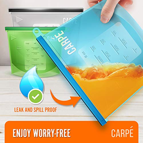 image for Carpe Reusable Silicone Food Storage Bag (4) + Silicone Mitten + Scrub