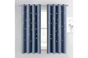 NICETOWN Star Curtains for Kids Bedroom, Cutout Star Starry Sky Room Darkening Window Curtains for Nursery, Grommet Top Thermal Insulated Drapes for Home Decor, 1 Panel, Stone Blue, 52" x 63"