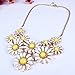 White Daisy Flower Cluster Bib Pendant Golden Chain Choker V Collar Necklace