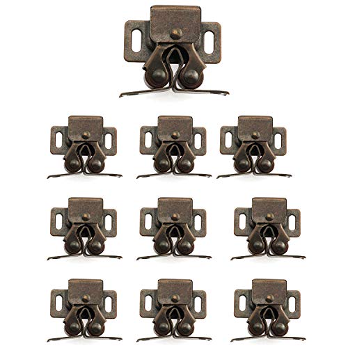 Magic&shell 10PCS Double Roller Catch Ball Latch with M3.5x16 Screw for Cupboard Cabinet Door Furniture Hardware Copper Tone