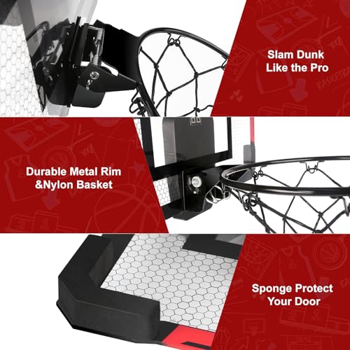 Yimore Children's Basketball Hoop, Indoor Outdoor Basketball Basket for Children Toy with 4 Balls Net and Pump for 5 6 7 8 9 10 11 Year Old Boys (Red)