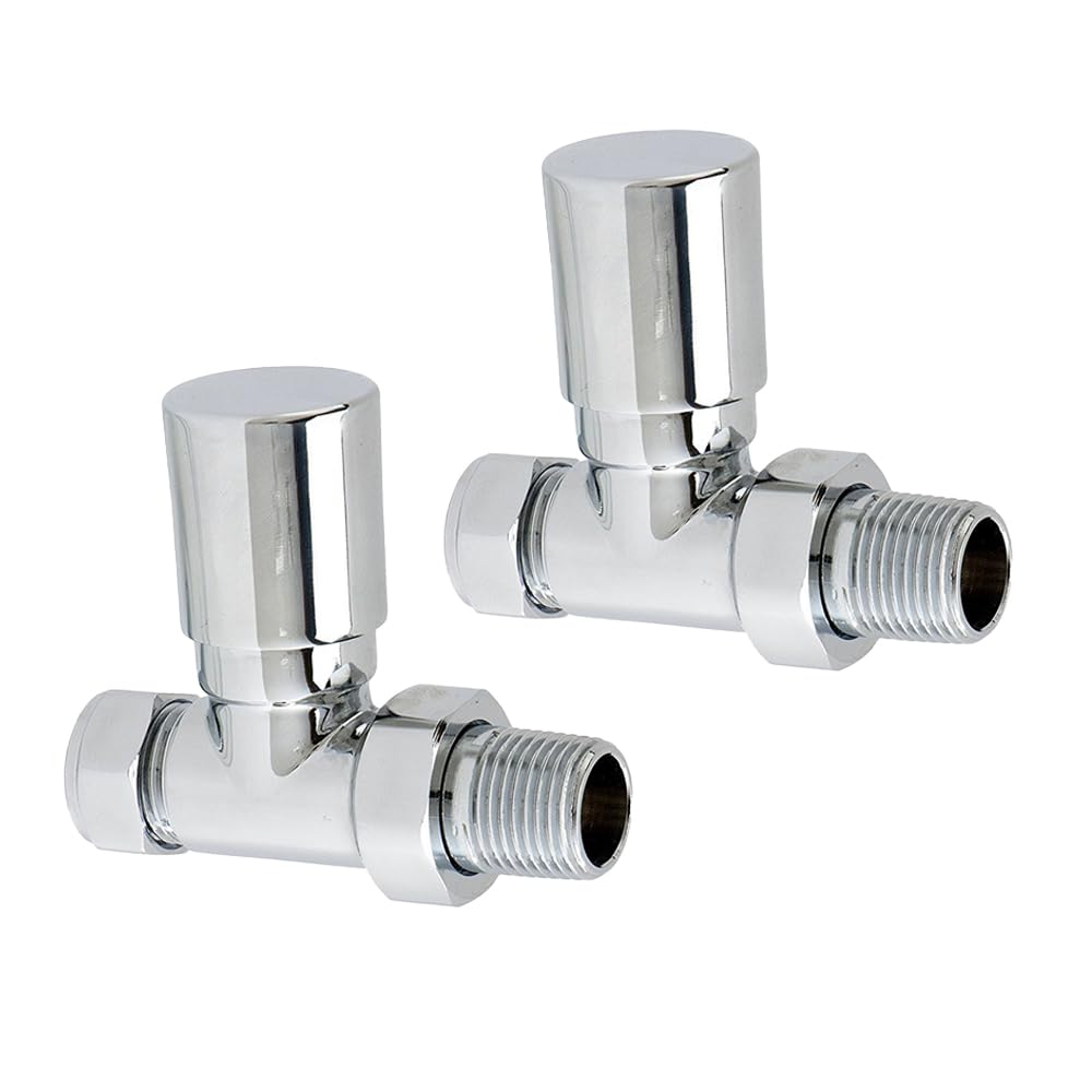 NRG Straight Manual Round Head Chrome Towel Rail Designer Radiator Valves 1 Pair