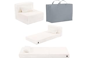 Givjoy Folding Sofa Bed Beige Floor Mattress for Kids with Pillow, Toddler Washable Folded Floor Nap Mat Futon, Child Fold Up Sofa Folding Chair Bed with Storage Bag for Girls and Boys