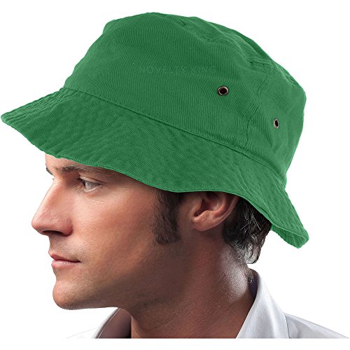 Mens 100% Cotton Fishing Hunting Summer Bucket Cap Hat (L/XL, Kelly Green)