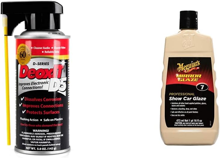 DeoxIT 5% Spray Contact Cleaner, 5 oz. & Meguiar’s Mirror Glaze Show Car Glaze – Exceptional Polish Restores a Deep Wet Shine – M0716, 16 oz: Musical Instruments