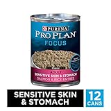 Purina Pro Plan Sensitive Stomach Pate Wet Dog Food, FOCUS Sensitive Skin & Stomach Salmon & Rice Entree - (12) 13 oz. Cans