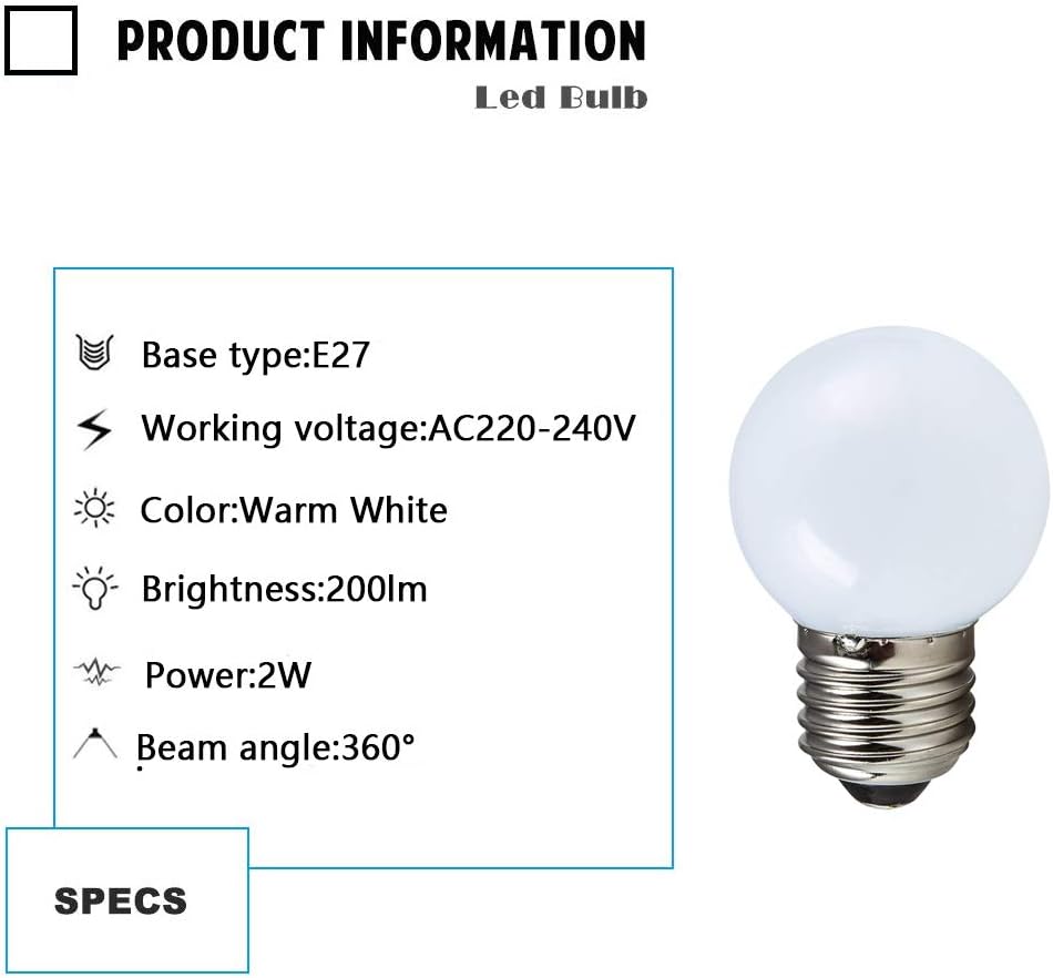 10 Pack E27 Screw Base 2W LED Golf Ball Light Bulb Globe Lamp for Holiday Party Decoration 220V -Warm White - Image 3