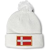 Custom Pom Pom Beanies for Women Denmark Danish Flag Danmark Skull Cap Winter Hats for Men Acrylic One Size