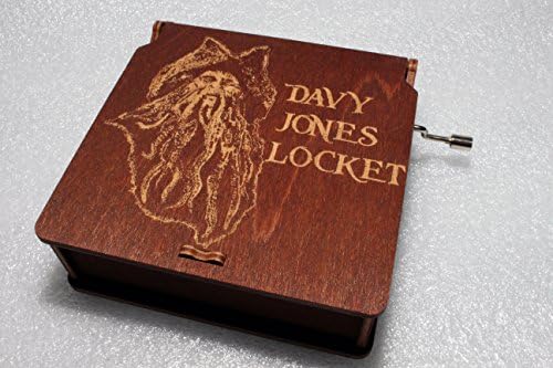 Davy Jones Locket Music Box - Pirates Of The Caribbean Davy Jones Locket Jack Sparrow - Engraved Wooden Box - Hand Crank Movement
