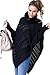 WozWoz Women's Polo Neck Knit Poncho Cape Jumper + Arm Warmer Fingerless Gloves