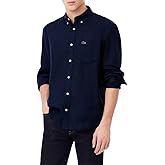 Lacoste Men's Regular Fit Linen Shirt, Navy Blue, Medium