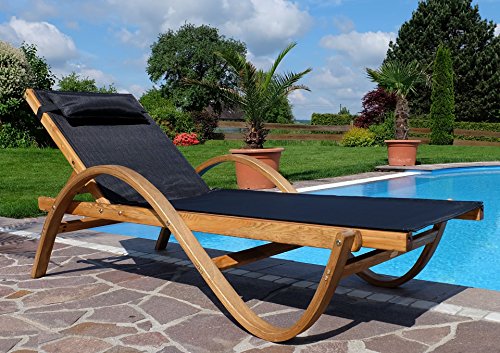 ASS Sonnenliege Paraiso aus Holz Lärche mit Kopfpolster von ALEOS, Farbe:Schwarz – Bild 6