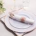 WDF 50pcs Rose Gold Plastic Silverware -Rose Gold Cutlery with Napkins-Heavyweight Disposable Flatware Includes 50 Forks, 50 Spoons, 50 Knives in Rolled Napkins for Wedding/Parties