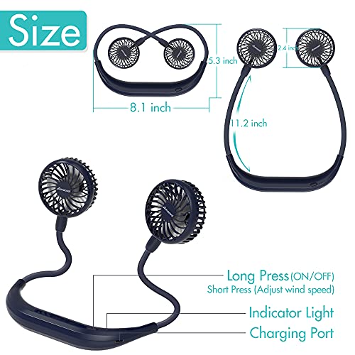 AMACOOL Neck Fan 2600mah Battery Operated Neckband Fan 6Speed Hand