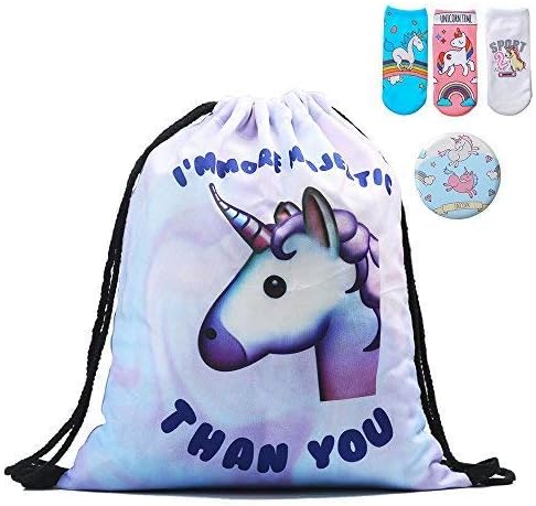 Farway Print Drawstring Backpack Portable Sackpack Drawstring Bag for Girls Travel Gym Bag