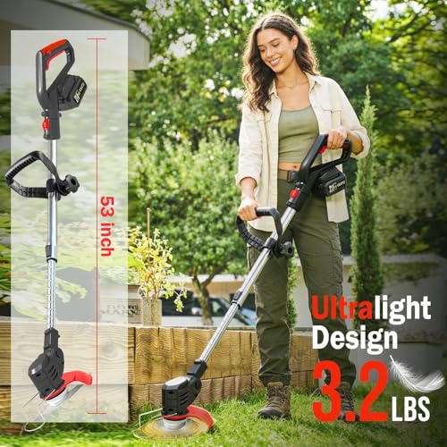 Electric Weed Wacker Grass Trimmer Cordless with 2 Battery Powered and Charger, 21V Battery Operated Weed Wacker, 5 Types 26Pcs Blade 3 in 1 Stringless Weed Trimmer Edger Brush Cutter for Lawn Garden