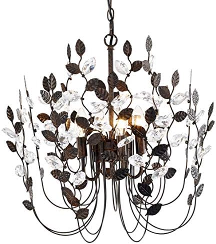 Crystal and Bronze Leaves Chandeliers Farmhouse Vintage Industrial Pendant Lighting Leaf-Shaped Hanging Lamp Ceiling Light Fixtures for Dining Rooms Living Room Bedrooms Porch Kitchen