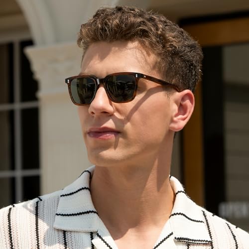CARFIA Polarisierte Herren Sonnenbrille mit Rechteckig Acetatrahmen, 100% UV-Schutz Sportliche Sonnenbrille